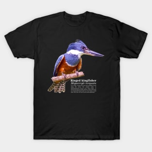 Ringed kingfisher tropical bird white text T-Shirt